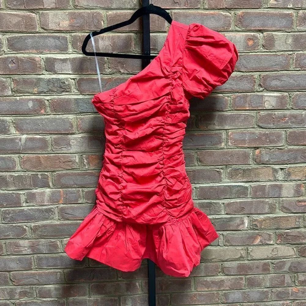Main Strip Women’s Red One Shoulder Ruched Ruffle Mini Dress Size Small NEW - Picture 4 of 9